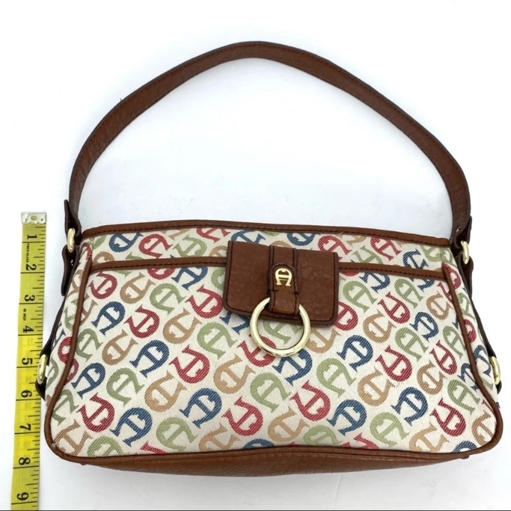 ETIENNE Aigner Vintage Multi Logo Canvas Hobo Shoulder Bag